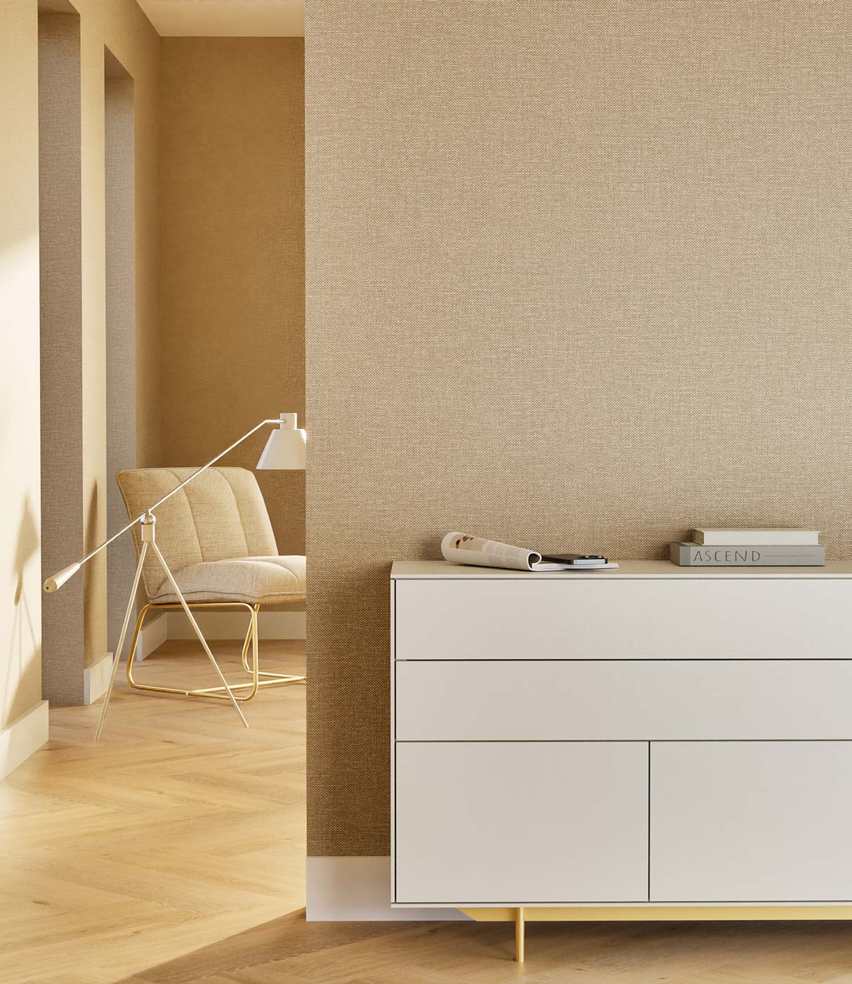 Papel pintado efecto lino Natural Chique, Melbourne, 53 x 1000 cm