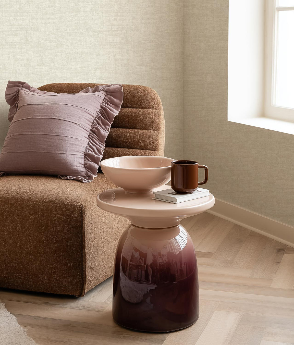 Papel pintado liso lavable con textura efecto lino al tacto, Hotel Chique Monza, 53 x 1000 cm, Beige