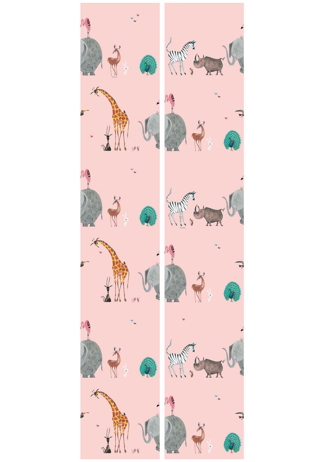 Behang kinderkamer Fiep Westendorp Dierenmix, Roze, 97.4 x 280 cm
