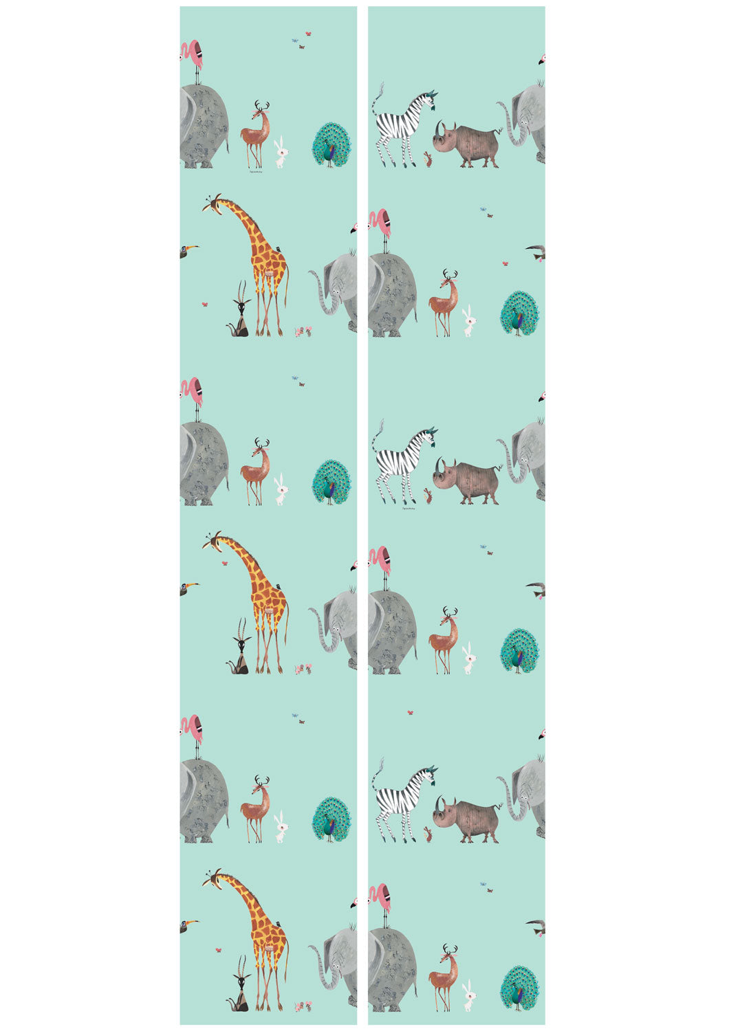 Behang kinderkamer Fiep Westendorp Dierenmix, Mint, 97.4 x 280 cm