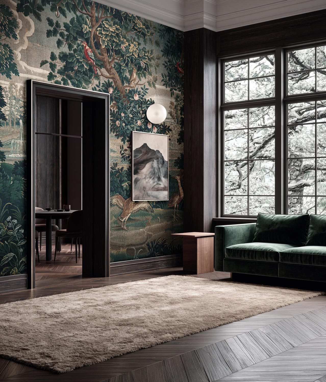 Linnen-look behang van vintage wandkleed, Landscape Tapestries
