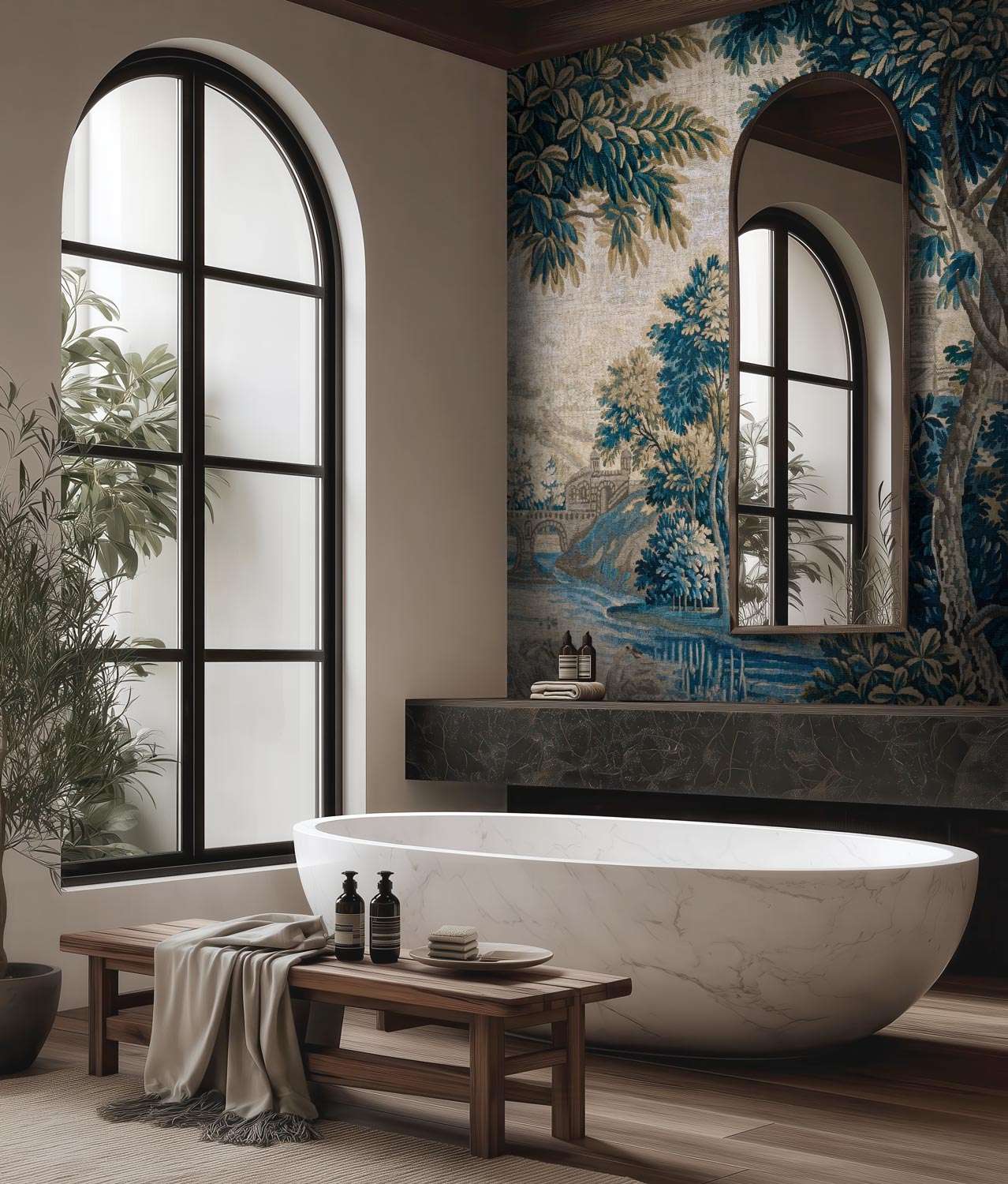 Linnen-look behang van vintage wandkleed, Landscape Tapestries