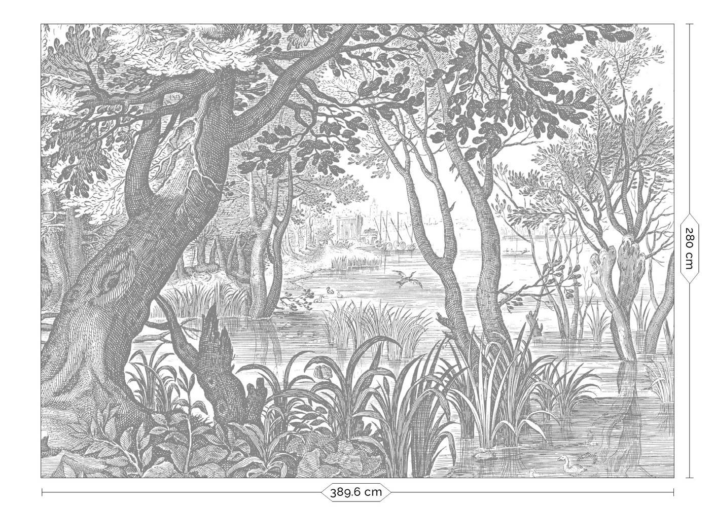 Engraved Landscapes, behang met getekend landschap, Grijs, WP-646, Packshot