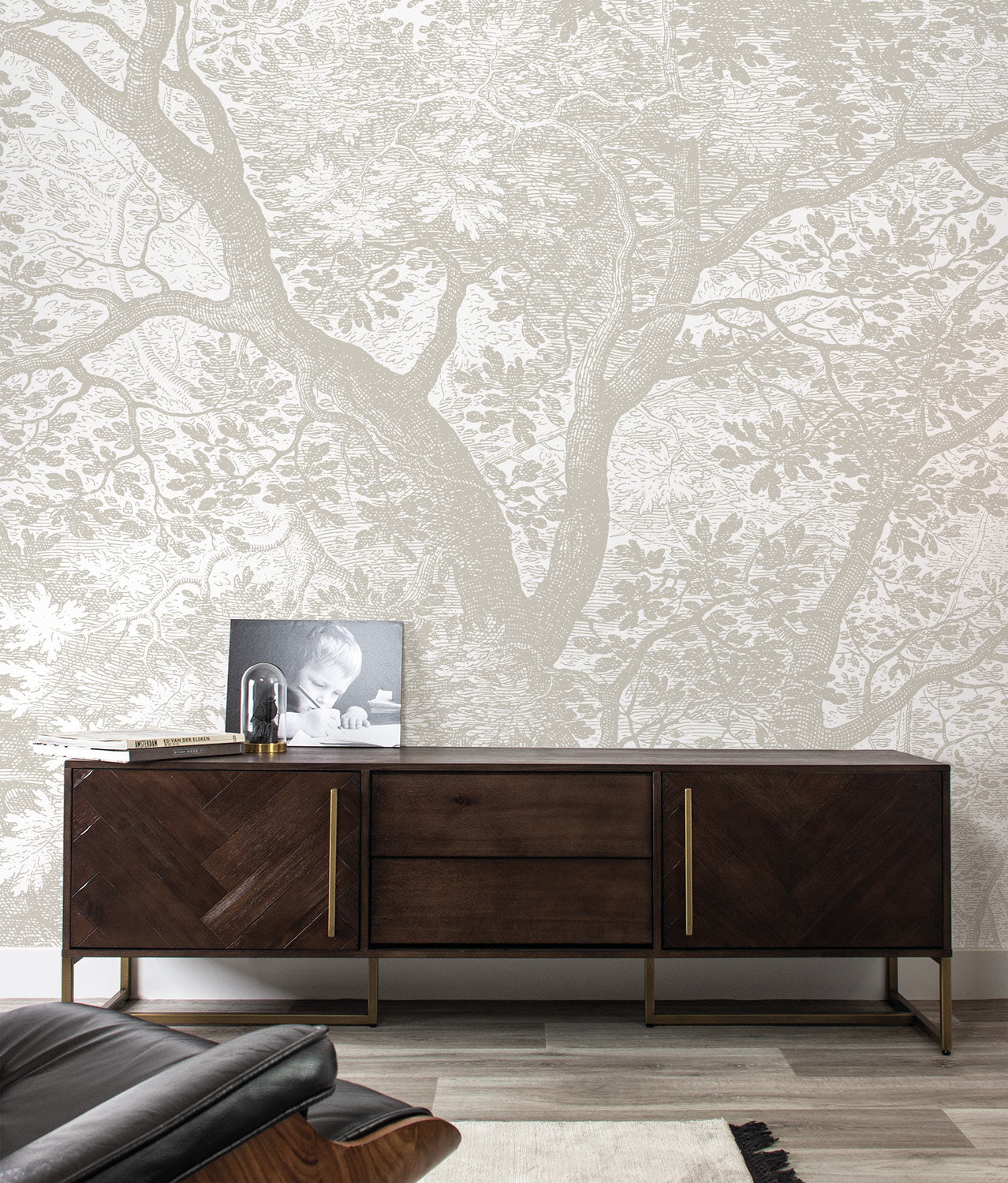 Engraved Landscapes, behang met getekend landschap, Grijs, WP-770, Interieur 2
