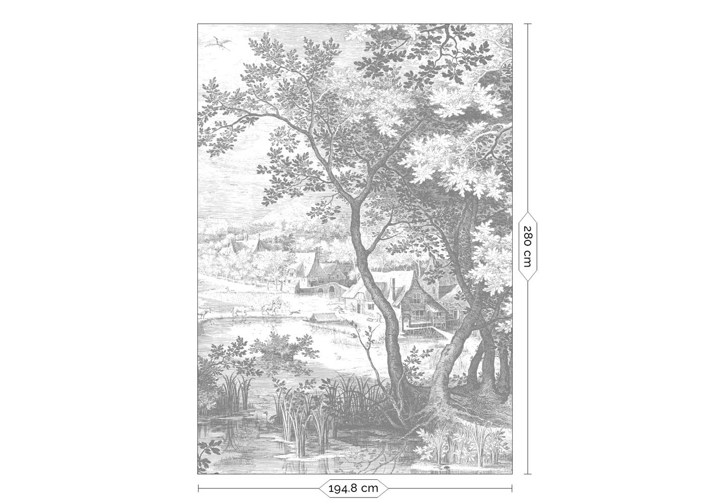 Engraved Landscapes, behang met getekend landschap, Grijs, WP-619, Packshot