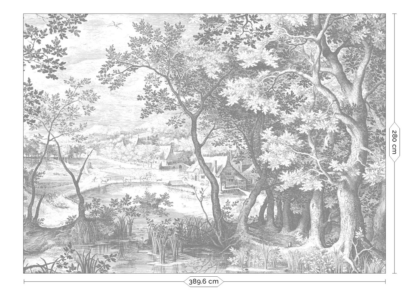 Engraved Landscapes, behang met getekend landschap, Grijs, WP-649, Packshot