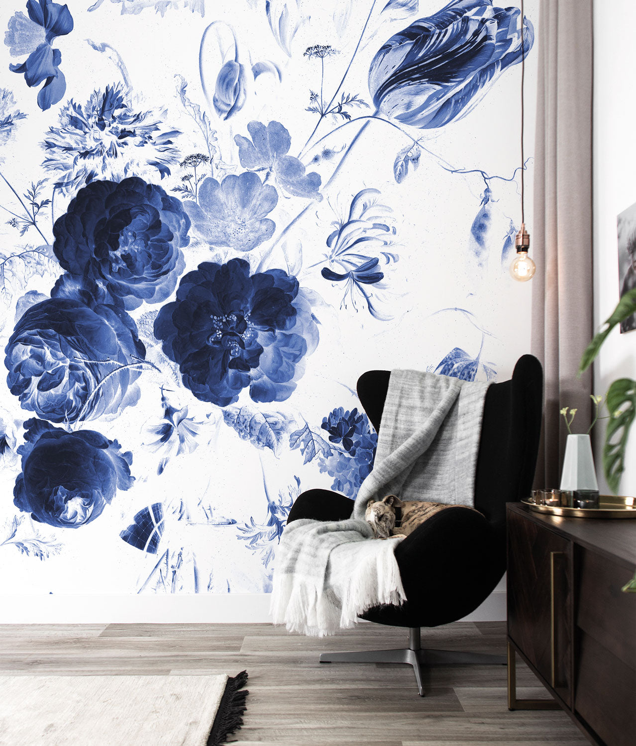 Bloemen behang, Blauw, Royal Blue Flowers, WP-207, Interieur