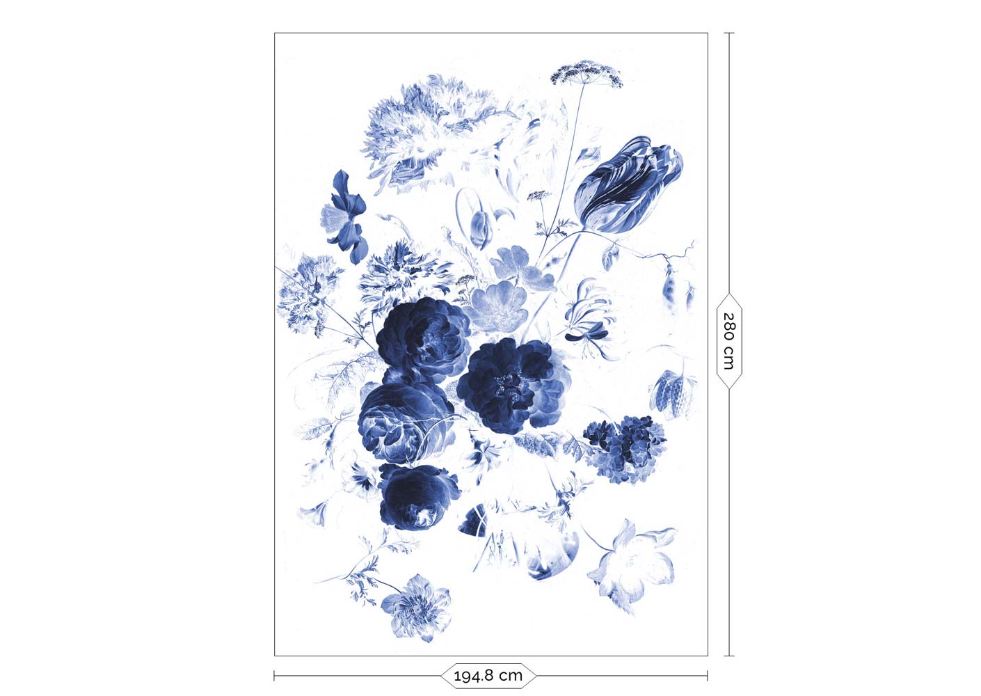 Bloemen behang, Blauw, Royal Blue Flowers, WP-207, 4 baans