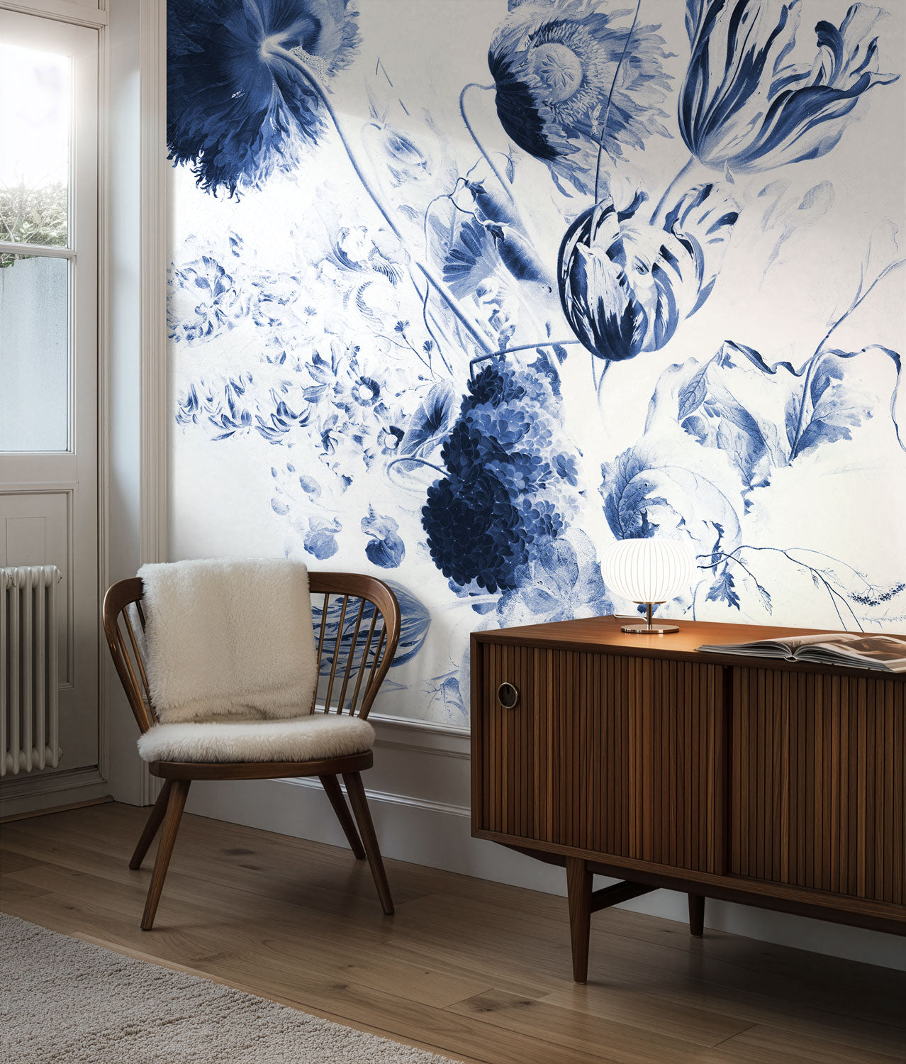 Bloemen behang, Blauw, Royal Blue Flowers, WP-208, Interieur