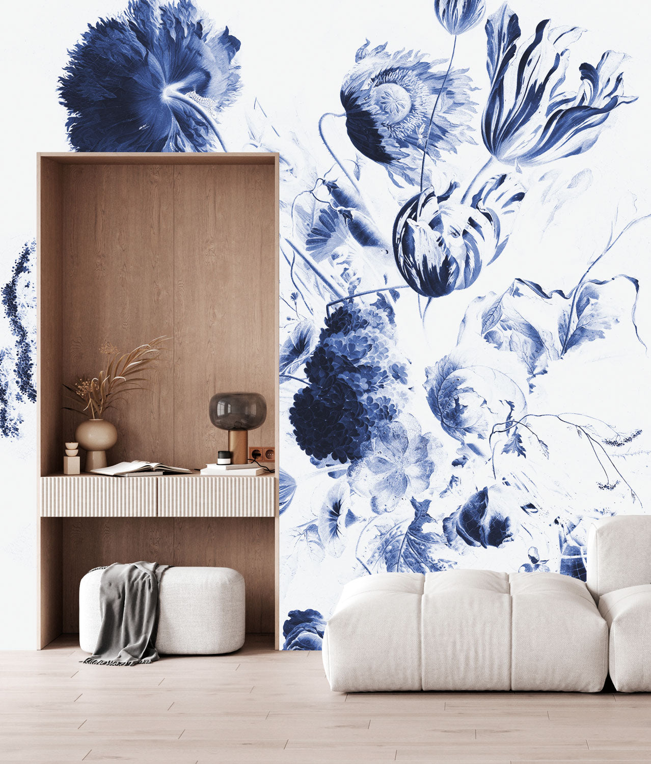 Bloemen behang, Blauw, Royal Blue Flowers, WP-208, Interieur 4
