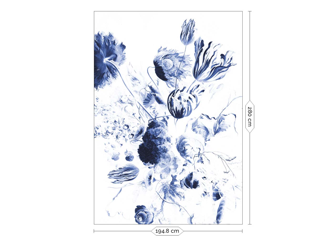 Bloemen behang, Blauw, Royal Blue Flowers, WP-208, 4 baans