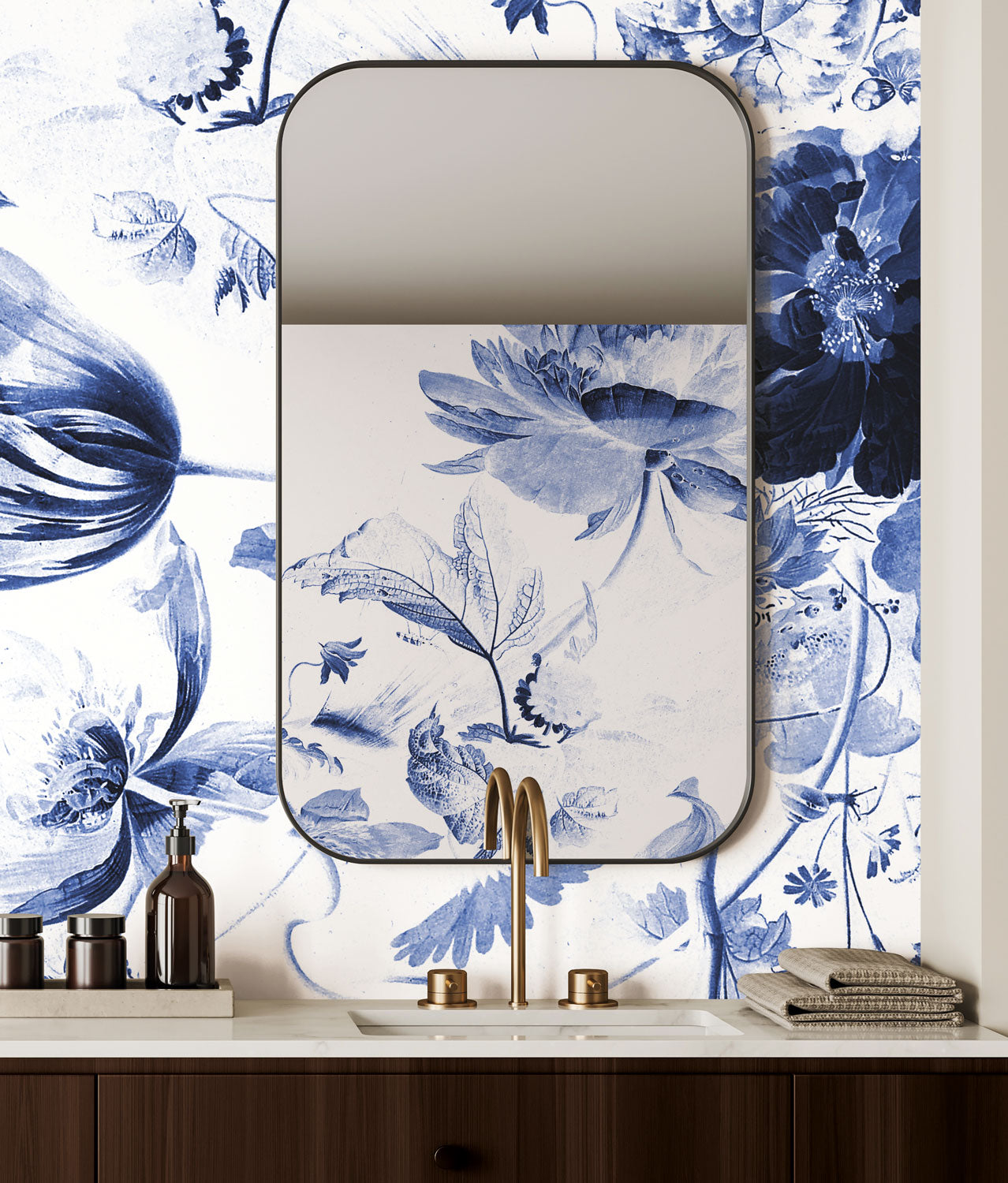 Bloemen behang, Blauw, Royal Blue Flowers, WP-209, Interieur