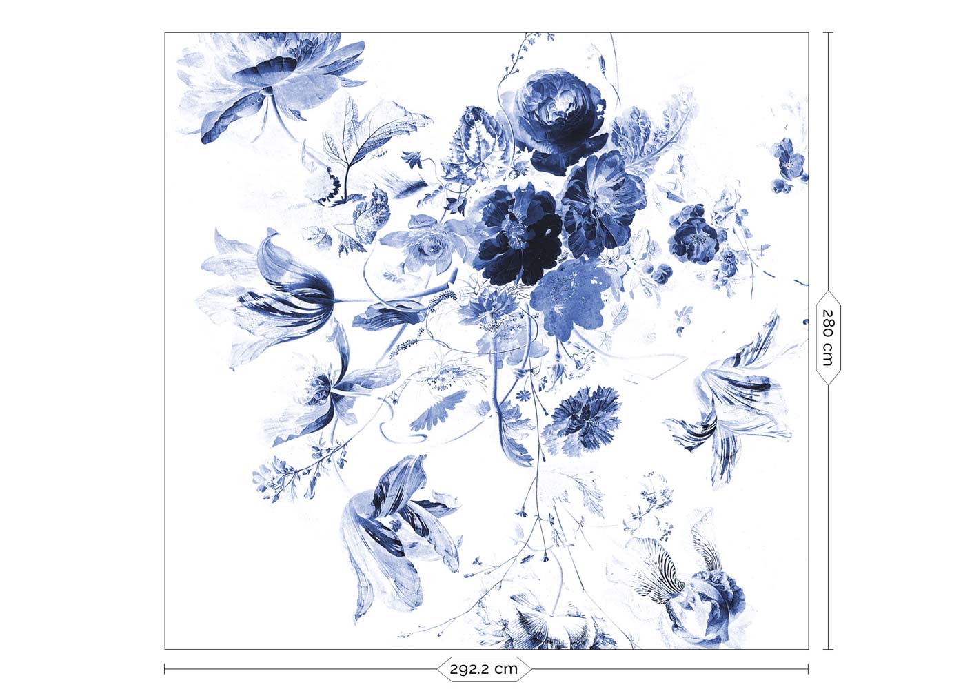 Bloemen behang, Blauw, Royal Blue Flowers, WP-219, 6 baans