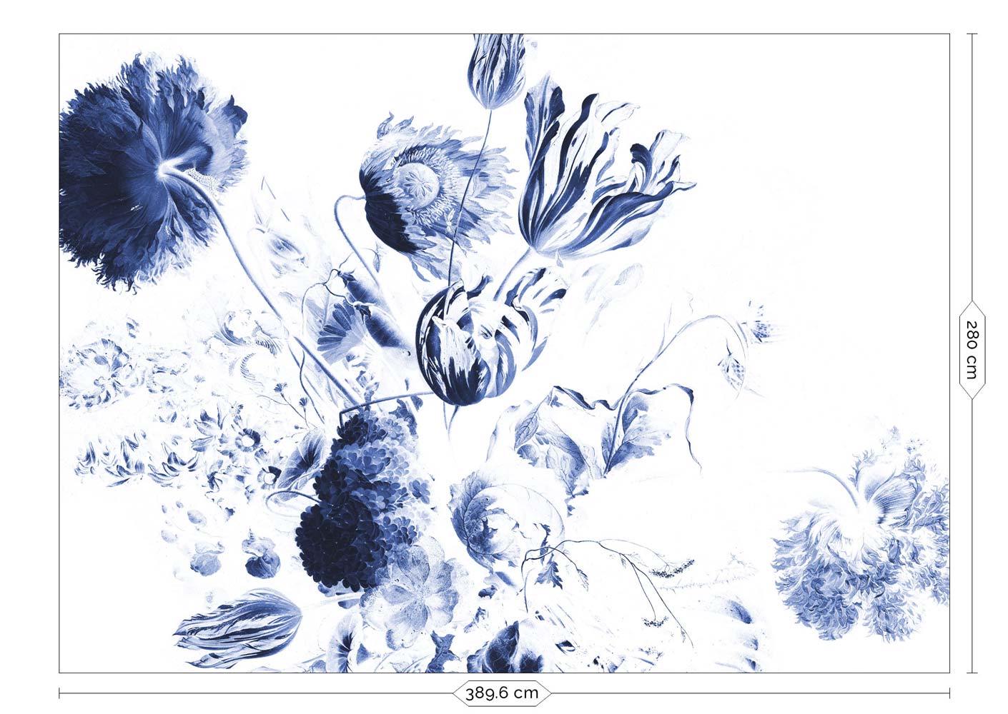 Bloemen behang, Blauw, Royal Blue Flowers, WP-224, 8 baans