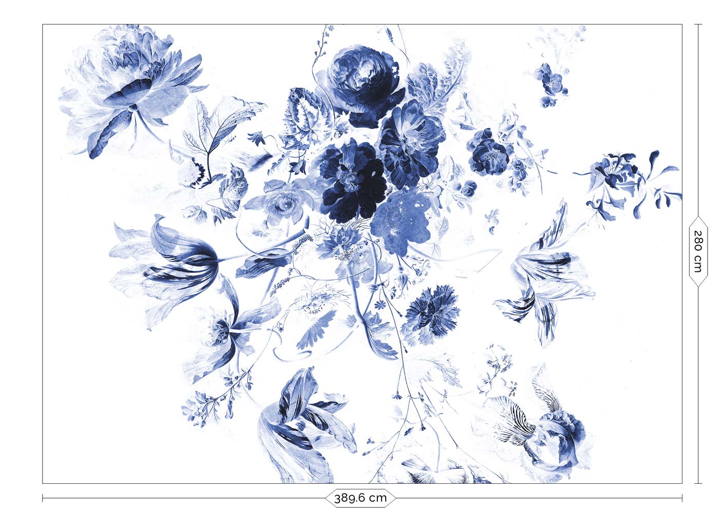 Bloemen behang, Blauw, Royal Blue Flowers, WP-225, 8 baans