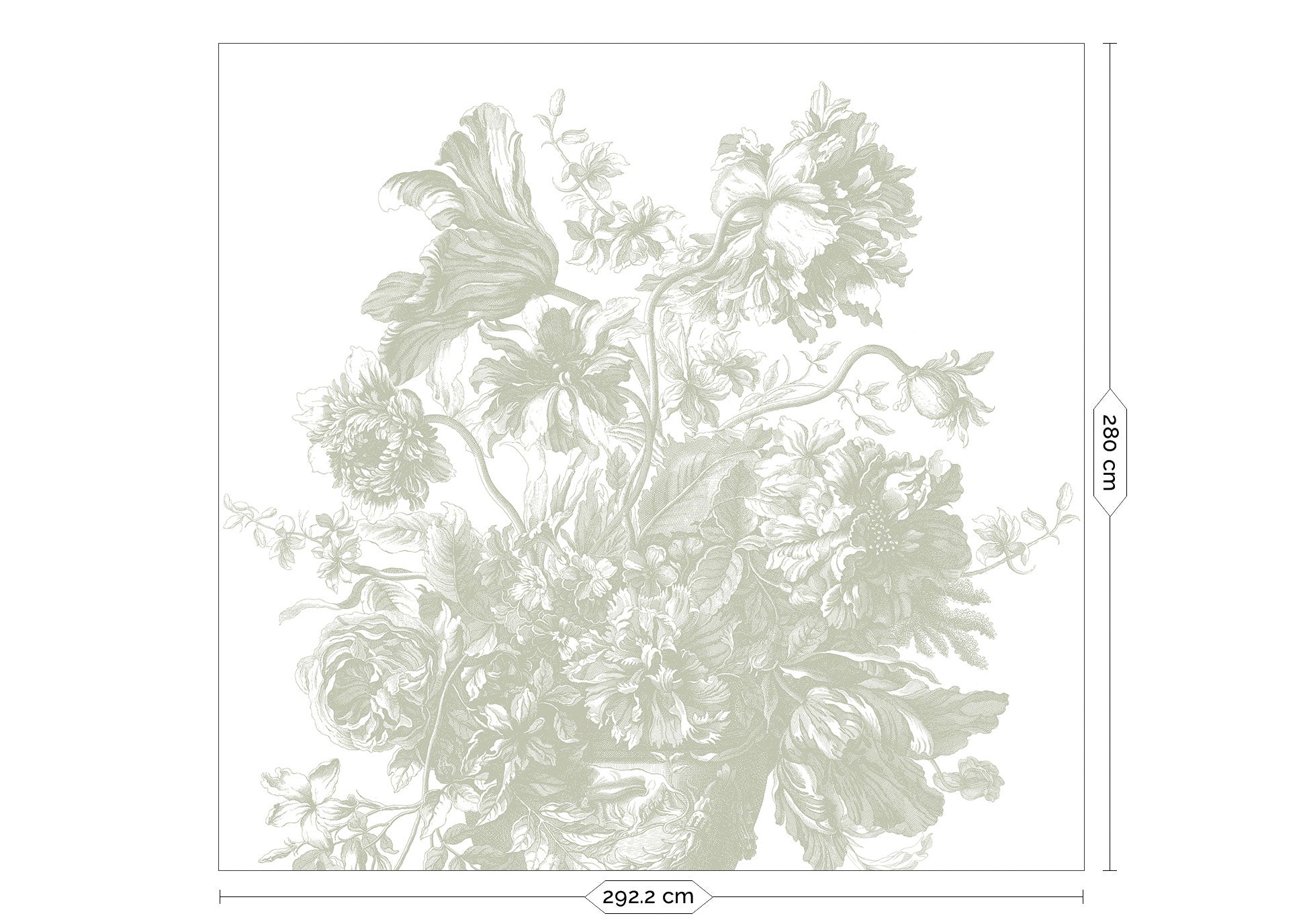 Engraved Flowers, Bloemen behang door Frans Uyterlinde, Groen, FU-046, Packshot