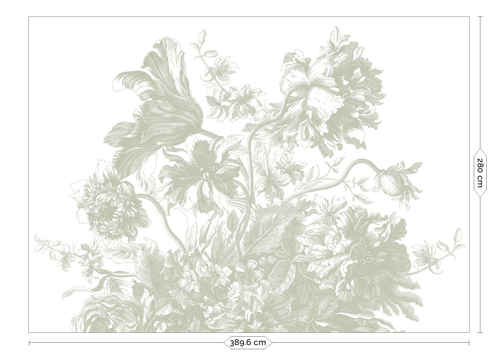 Engraved Flowers, Bloemen behang door Frans Uyterlinde, Groen, FU-047, Packshot