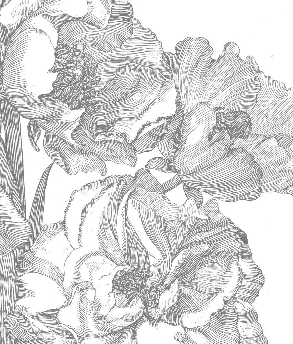 Bloemen behang, Engraved Flowers, WP-327, Close