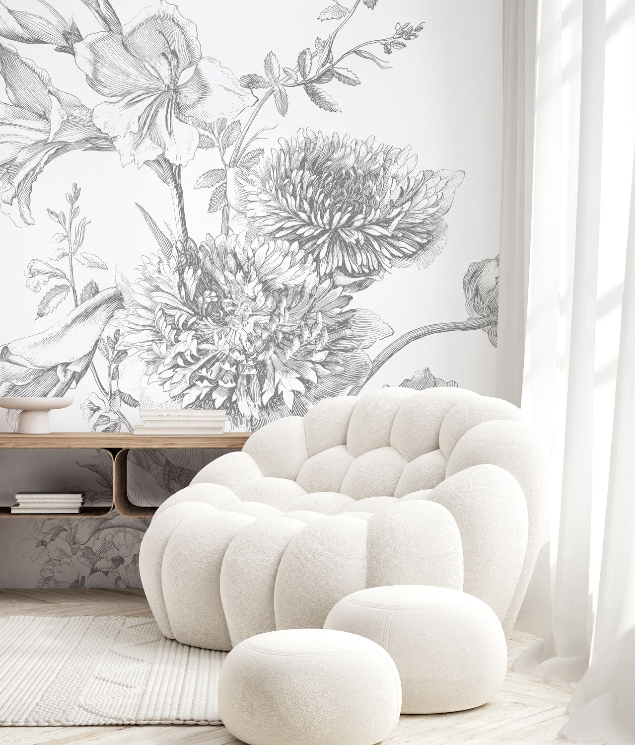 Bloemen behang, Engraved Flowers, WP-330, Interieur