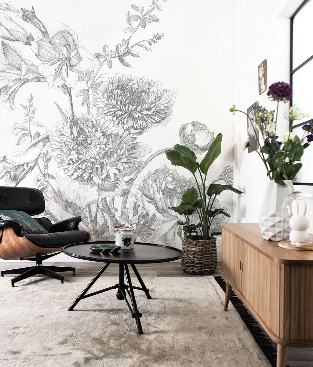 Bloemen behang, Engraved Flowers, WP-330, Interieur 2