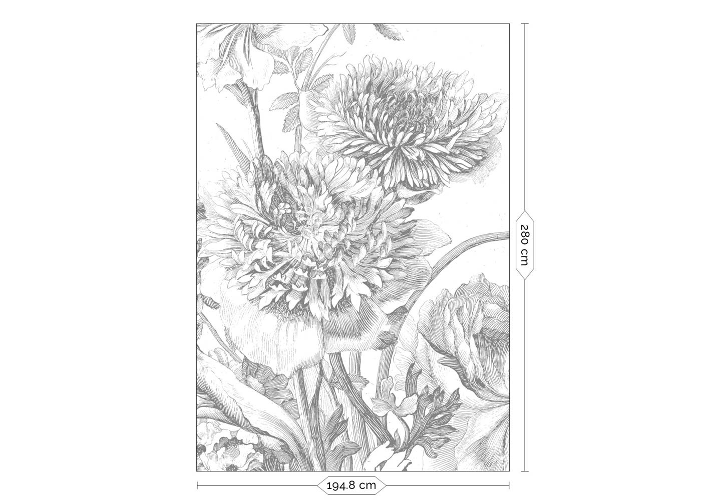 Bloemen behang, Engraved Flowers, WP-330, 4 baans