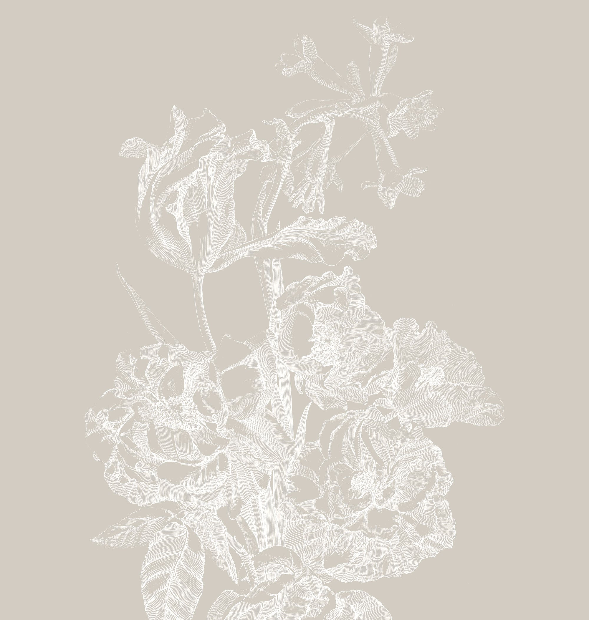 Bloemen behang met gegraveerde bloemen, Engraved Flowers