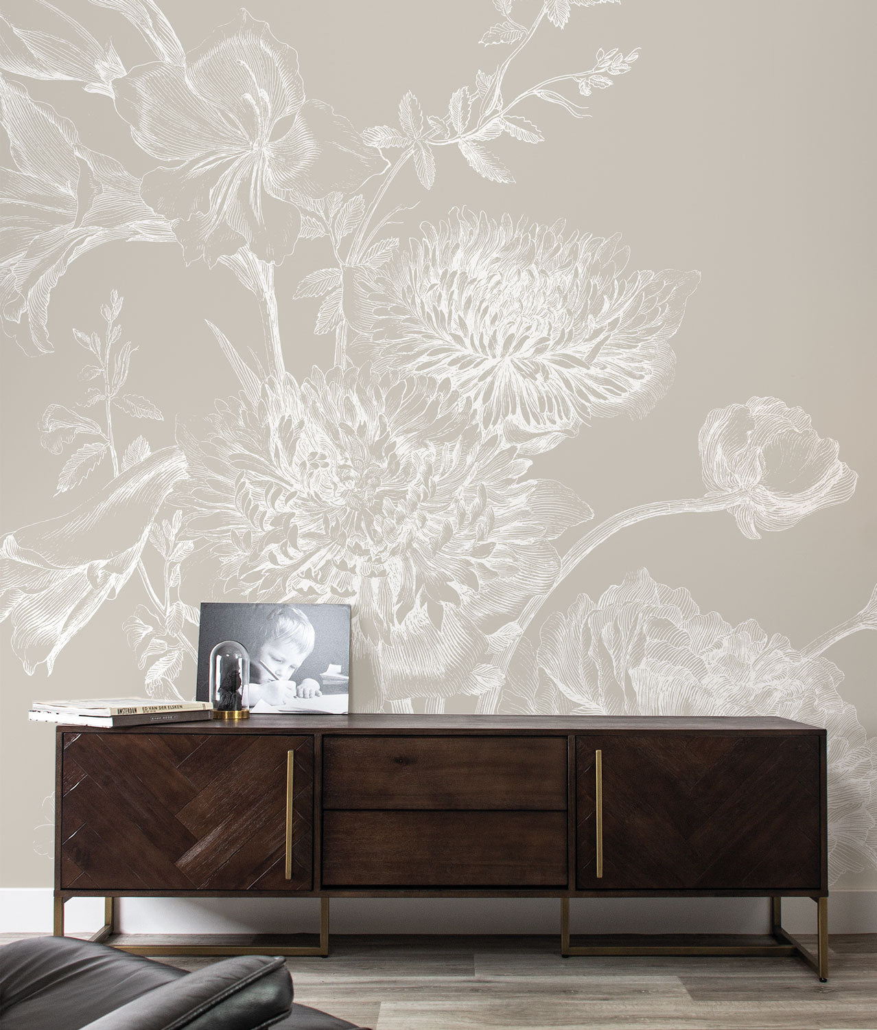 Bloemen behang, Engraved Flowers, WP-752, Interieur