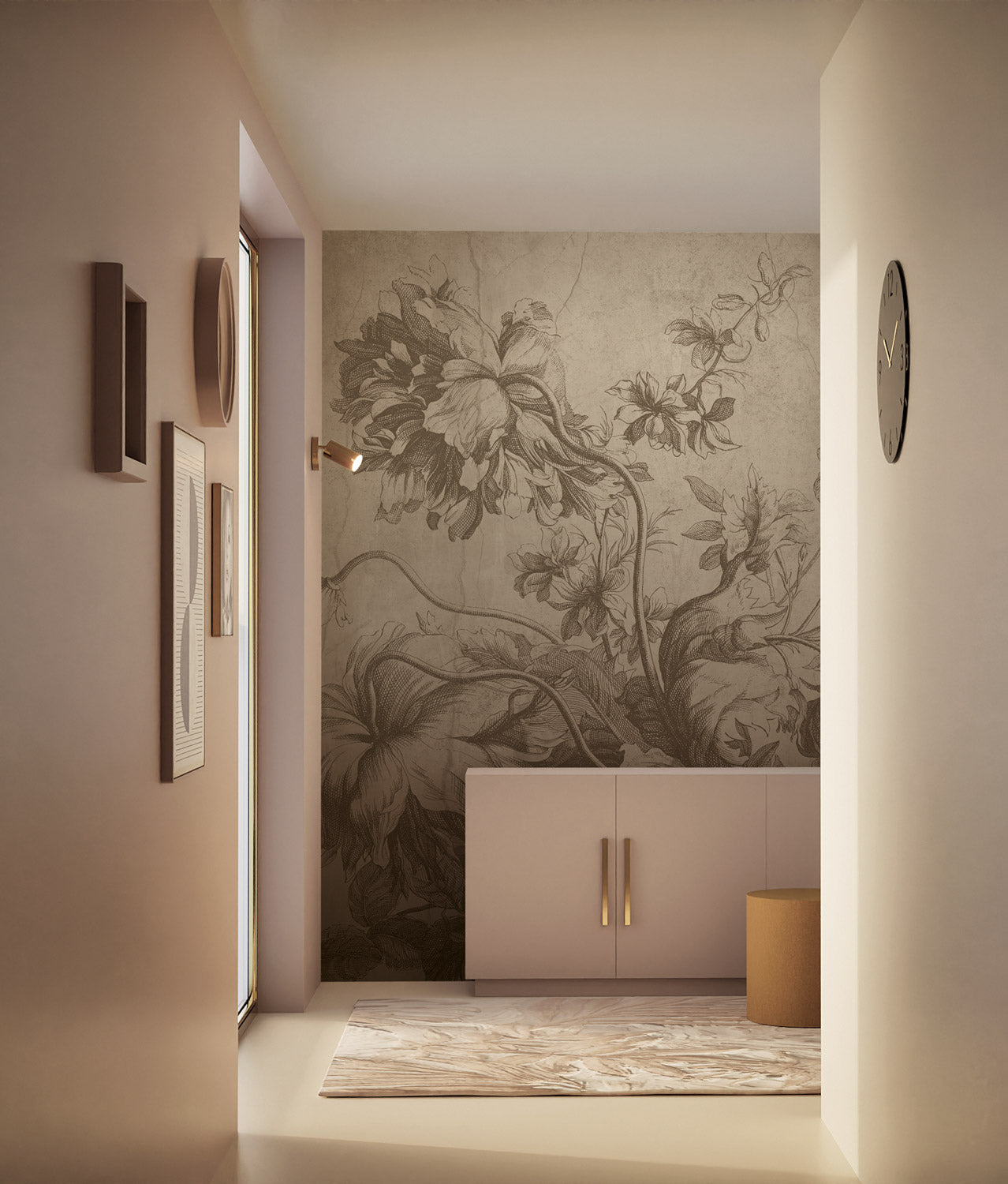 Gradient Flowers, Bloemen behang door Frans Uyterlinde, Beige, Interieur