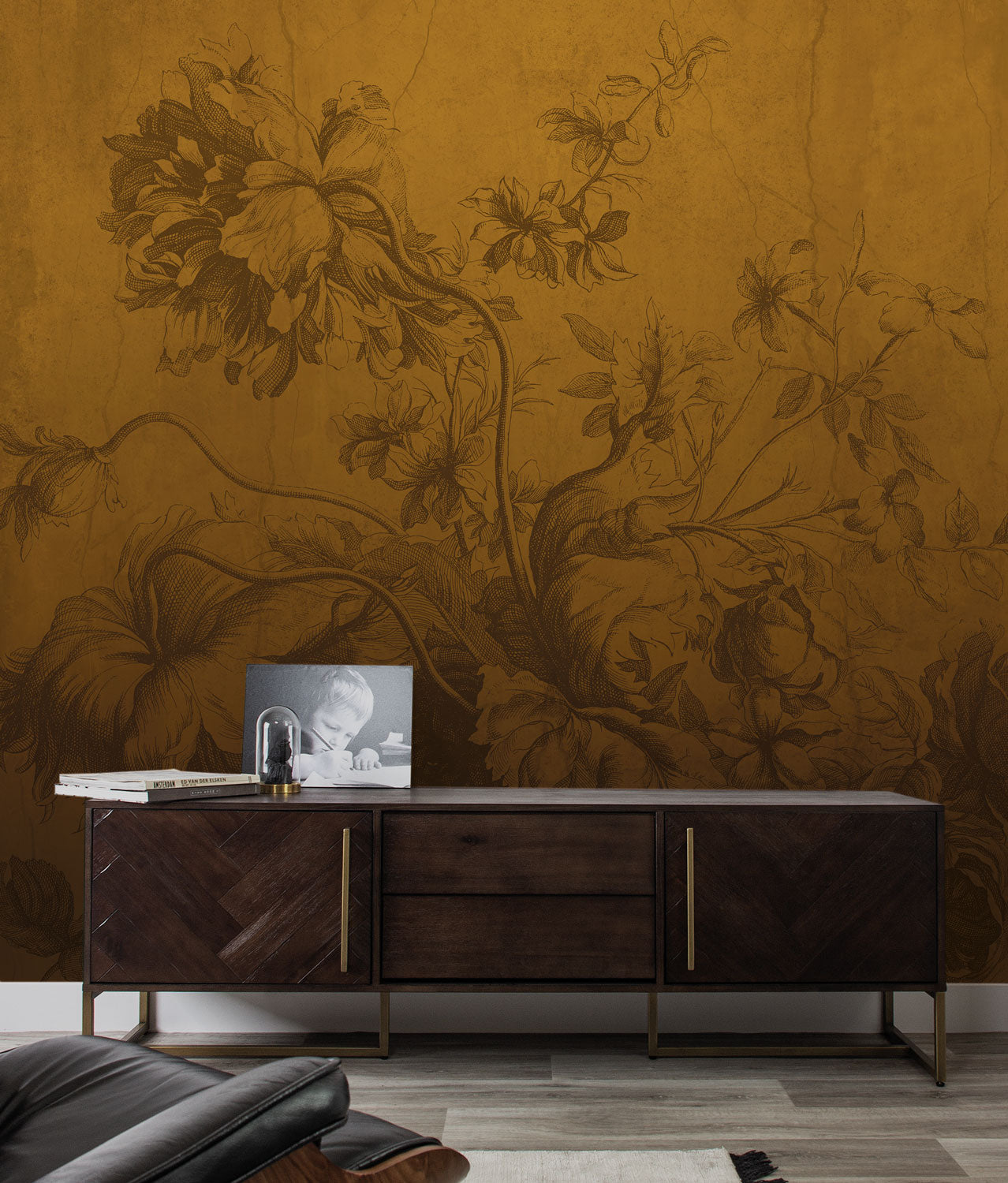 Gradient Flowers, Bloemen behang door Frans Uyterlinde, Oker, Interieur