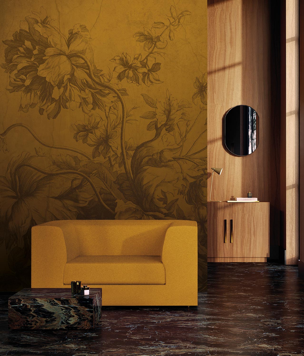 Gradient Flowers, Bloemen behang door Frans Uyterlinde, Oker, Interieur 2