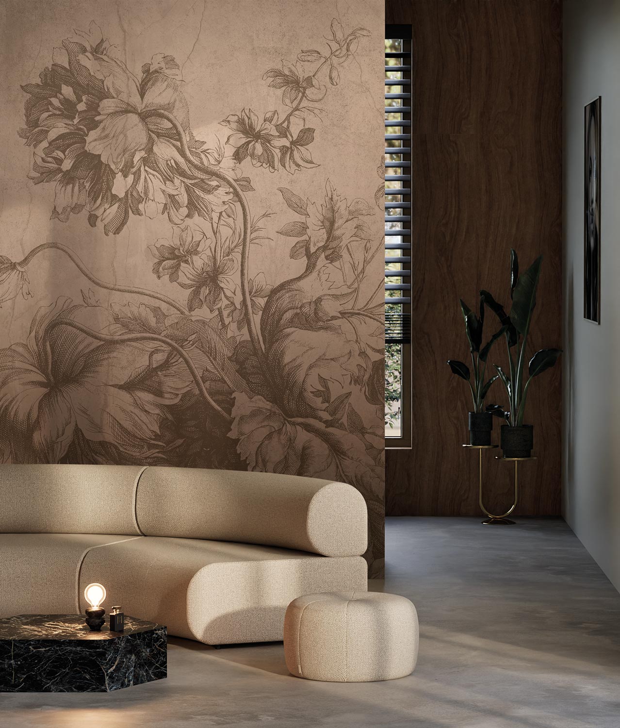 Gradient Flowers, Bloemen behang door Frans Uyterlinde, Nude, Interieur