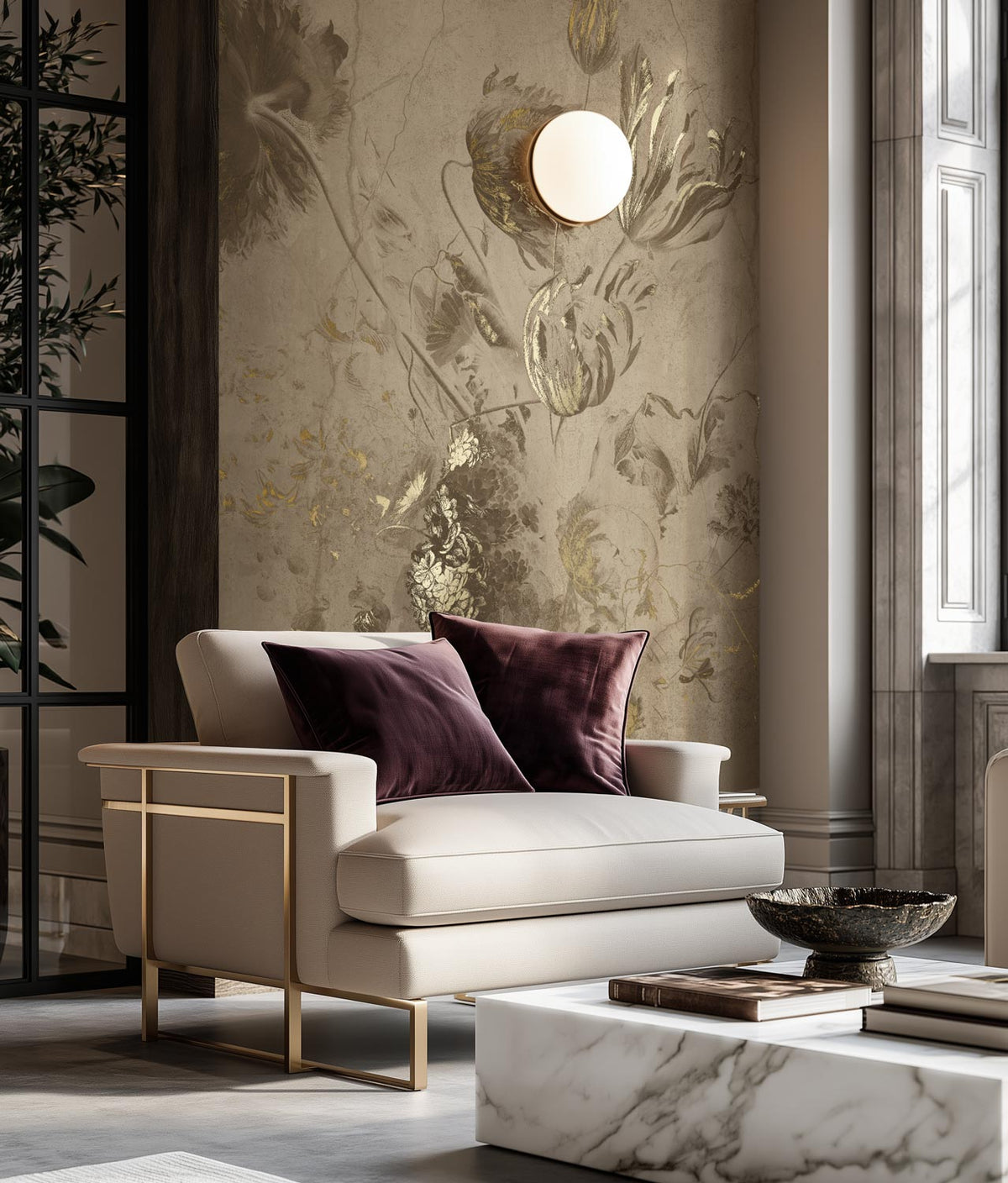 Goud bloemen behang Fresco Flowers door Frans Uyterlinde, FU-051, Interieur 1