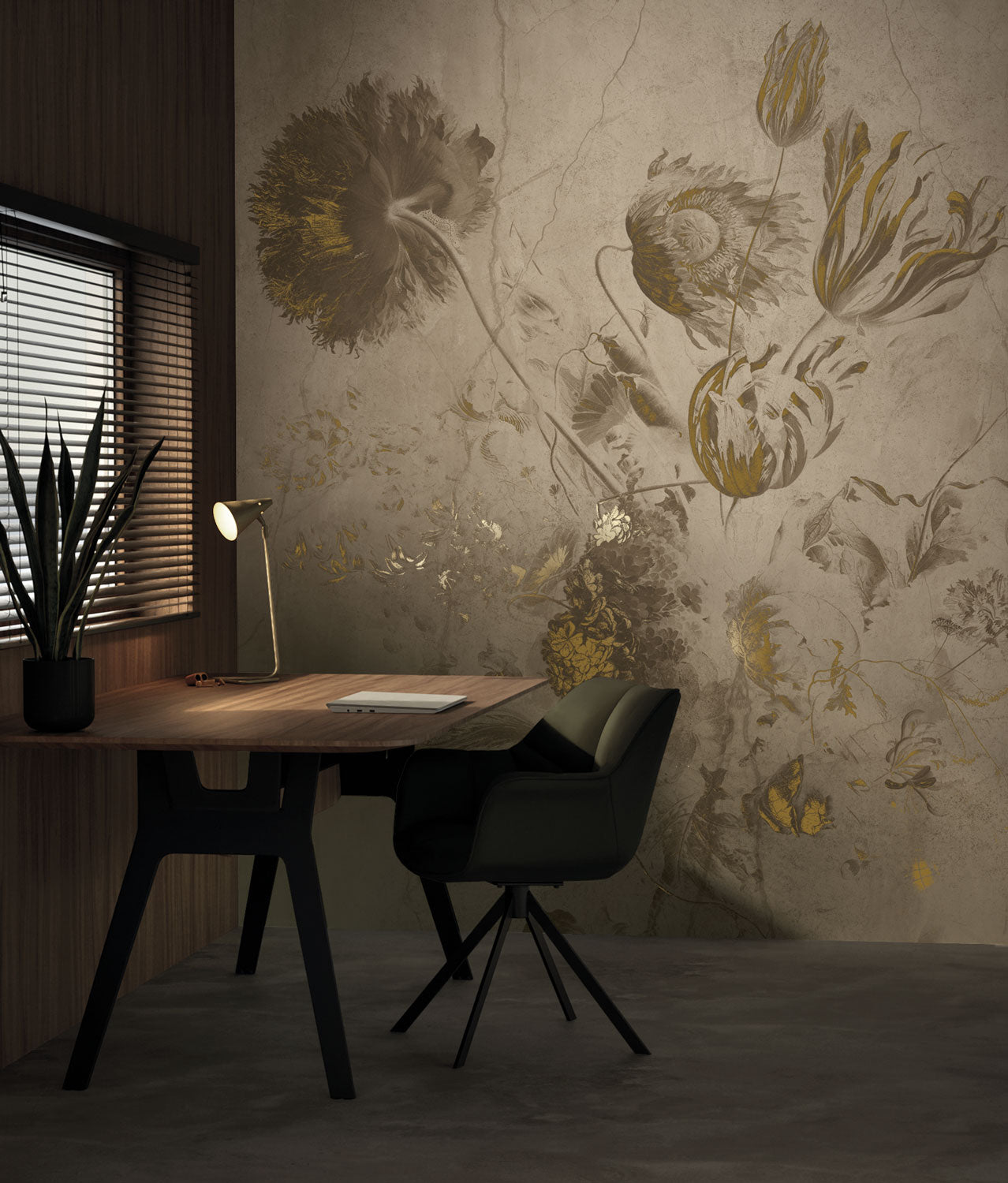 Goud bloemen behang Fresco Flowers door Frans Uyterlinde, FU-051, Interieur 3