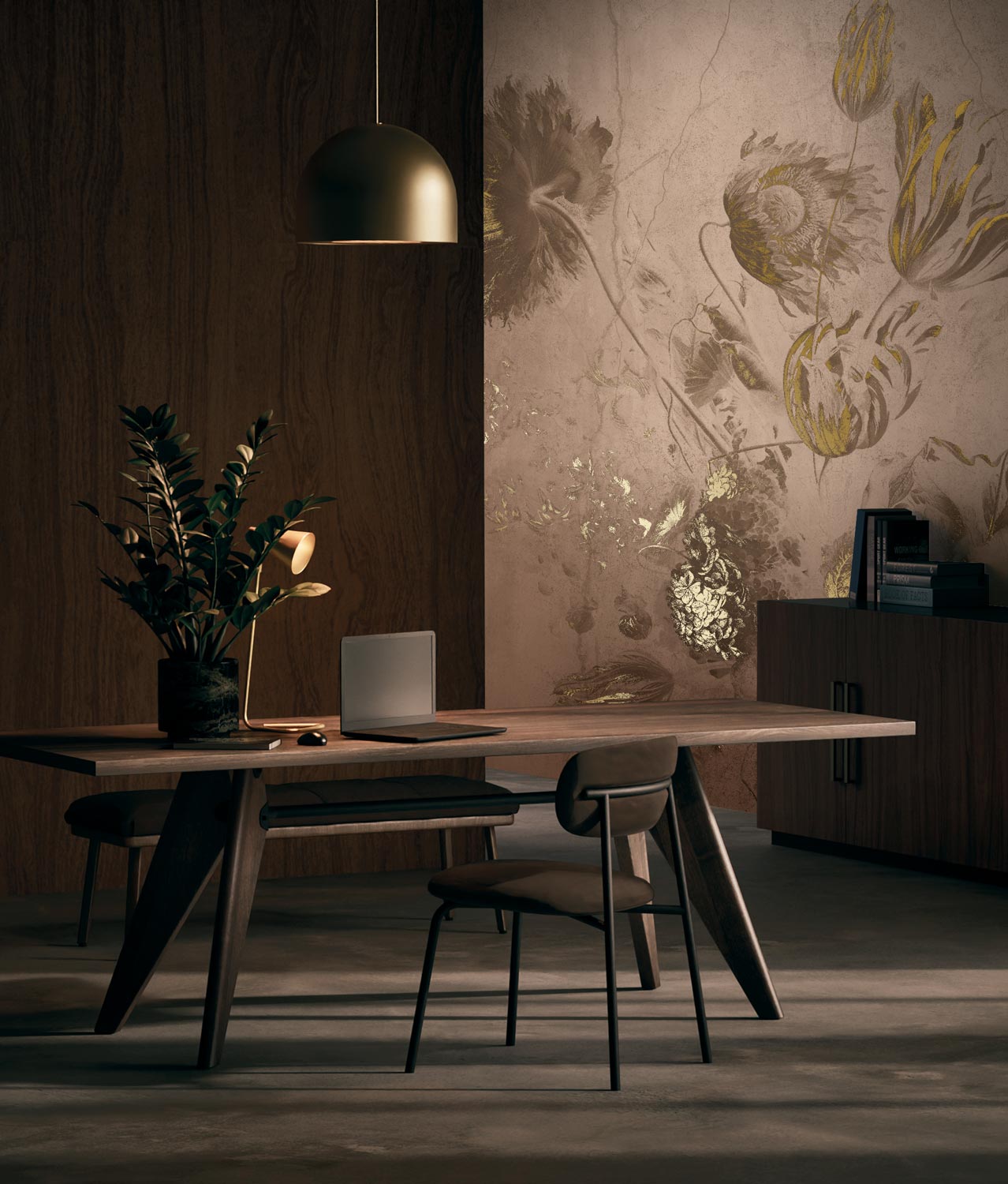 Bloemen goud behang Fresco Flowers door Frans Uyterlinde, FU-054, Interieur