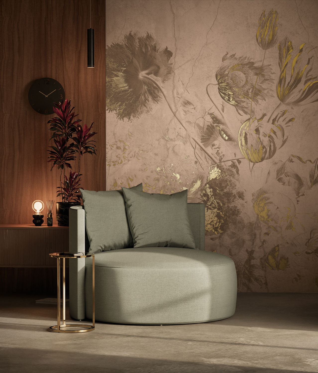 Bloemen goud behang Fresco Flowers door Frans Uyterlinde, FU-054, Interieur 2