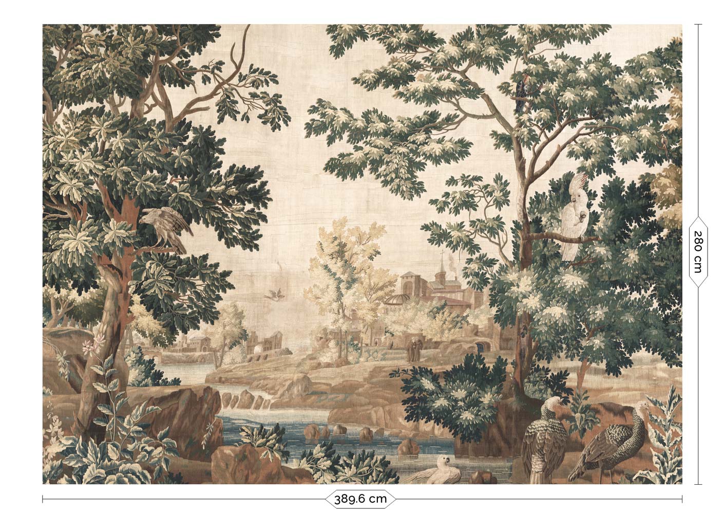 Landscape Tapestries, behang van vintage wandkleed, WP-782, 8 Baans