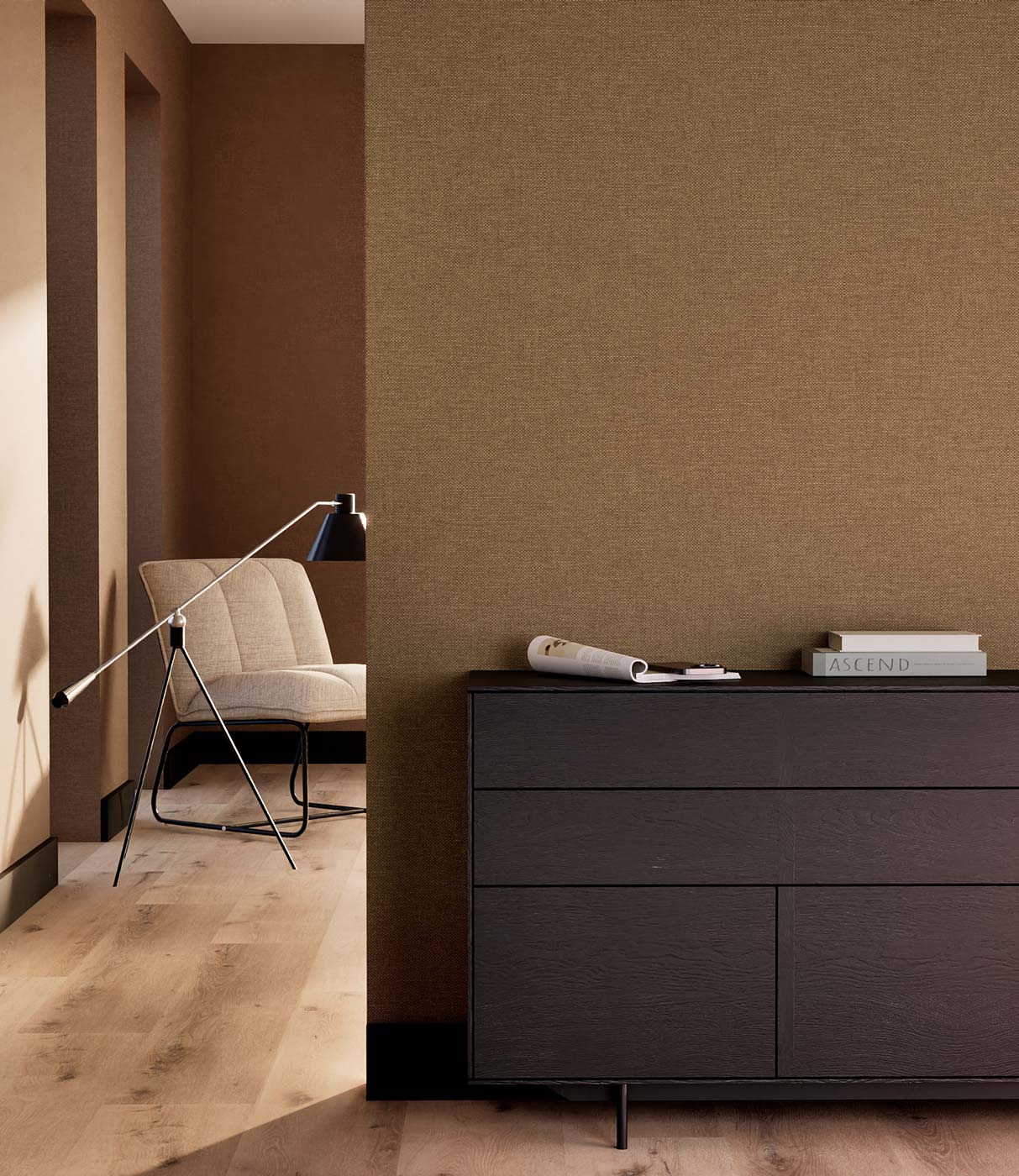 Behang linnen look Natural Chique, Atlanta, 53 x 1000 cm, Interieur 2