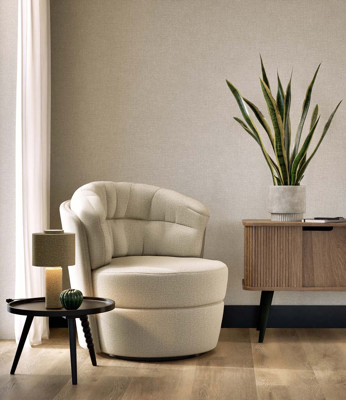 Behang linnen look Natural Chique, Ibiza, 53 x 1000 cm, Interieur
