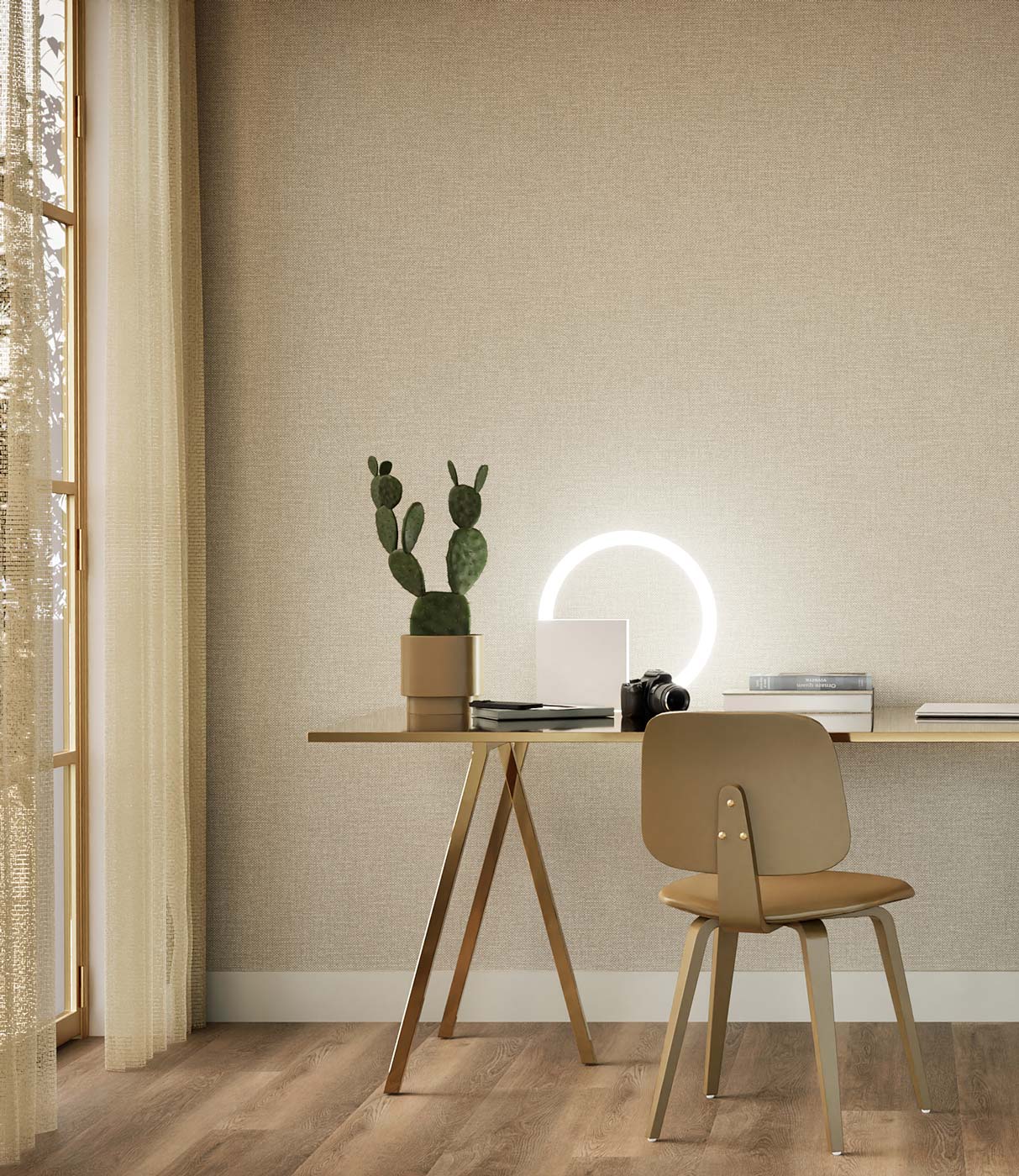 Behang linnen look Natural Chique, Madeira, 53 x 1000 cm, Interieur