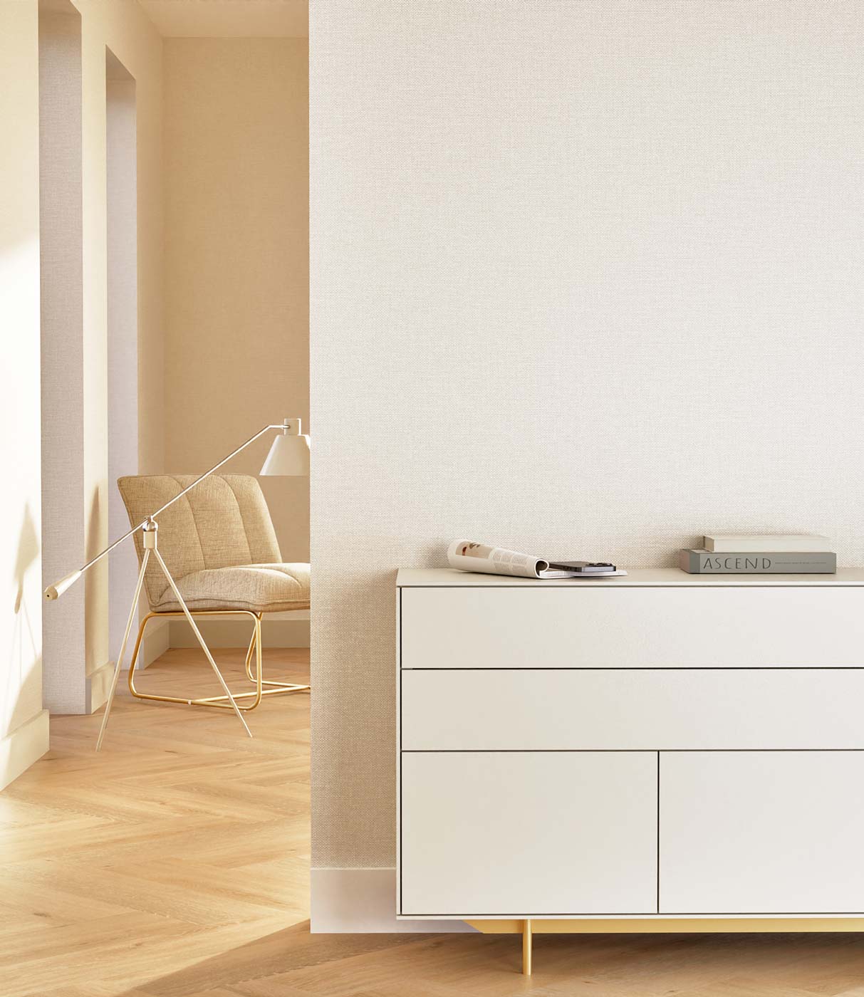 Behang linnen look Natural Chique, Manhattan, 53 x 1000 cm, Interieur 2