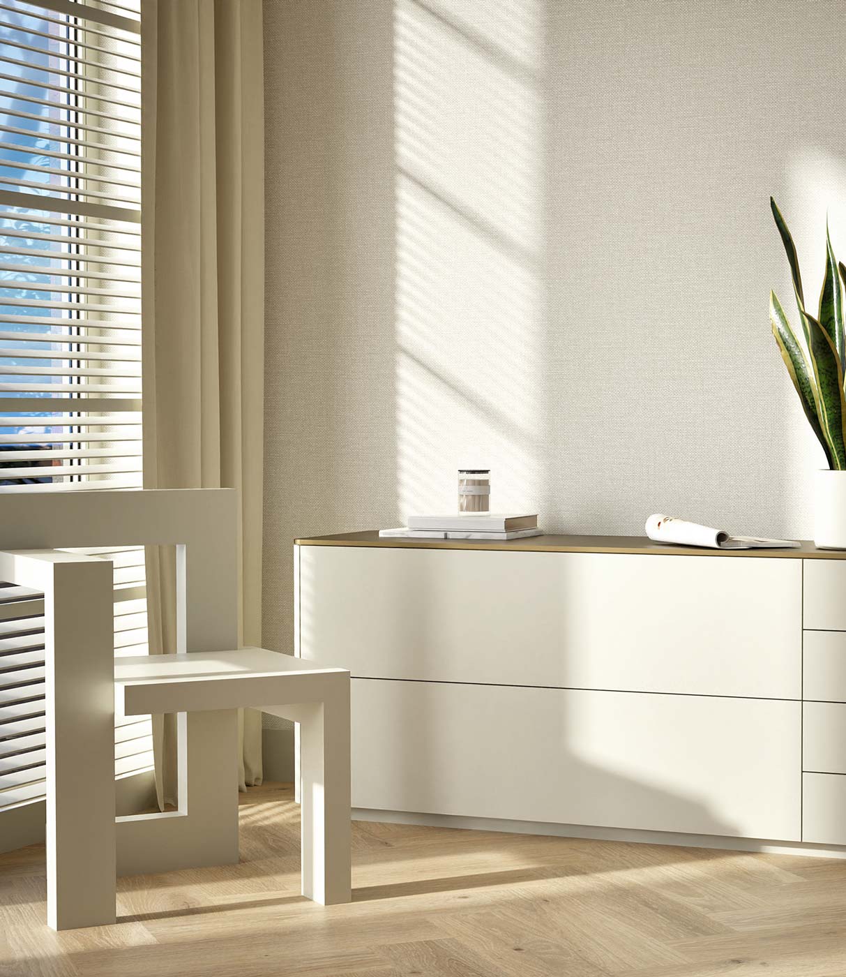 Behang linnen look Natural Chique, Manhattan, 53 x 1000 cm, Interieur 4